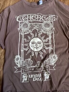 Denim&Co Brown Tee with Cream Sun Graphic